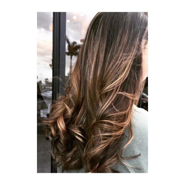back of girls head with long curly brown hair